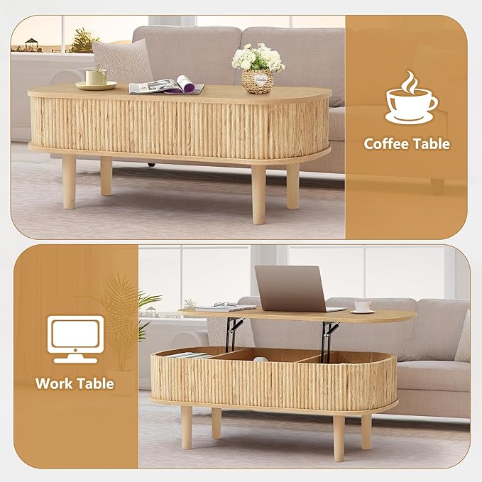 Fully Assembled Fluted Lift Top Coffee Table - Image 4