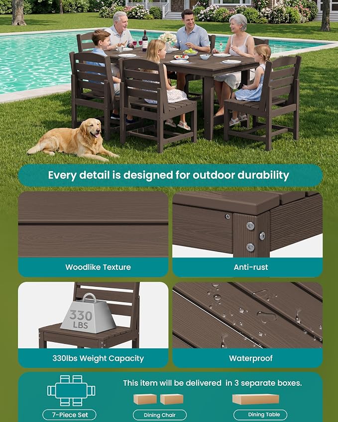 SERWALL Patio Dining Sets for 6 Person, HDPE Dining Set - Image 7