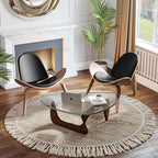 Modern Shell Lounge Accent Chairs, Faux Genuine Leather Mid Century Armless - Image 7