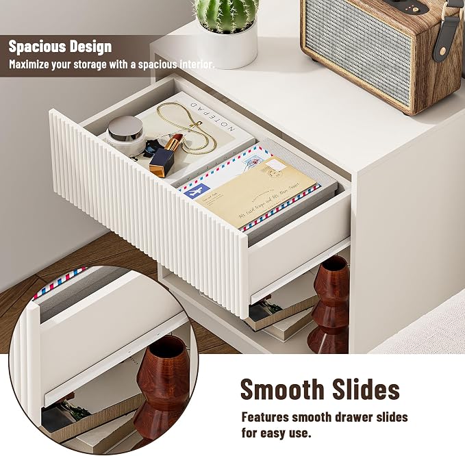 Fluted Nightstands Set of 2, Modern Bedside Table - Image 5