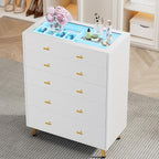 5 Drawer Dresser for Bedroom, 30.7" W x 38" H Tall Tempered Glass Top Dresser by DesignedforYourHome