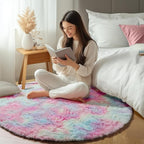 Rainbow Round Rugs 6ft for Living Room Bedroom, Fluffy Circle Area Rug for Kids - Image 6