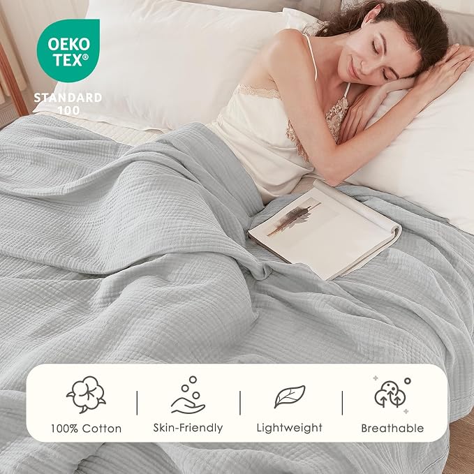 EMME Muslin Blankets for Adults Throw Blanket for Couch Breathable Gauze Soft - Image 4