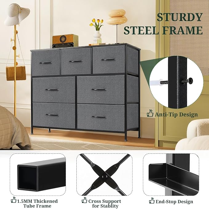7-Drawer Dresser for Bedroom, Anti-Tip Wide Storage Organizer Fabric Chest of - Image 4