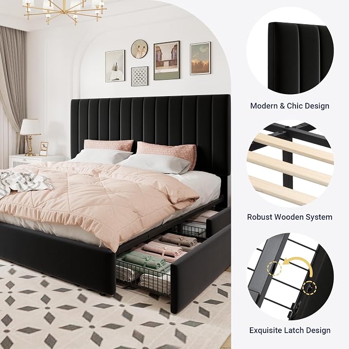 Allewie King Size Storage Bed Frame, Vertical Channel Tufted Adjustable - Image 6
