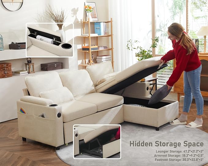 DURASPACE Sofa Bed Sleeper Pull Out 2 in 1 Sectional Sleeper Sofa Couches - Image 5