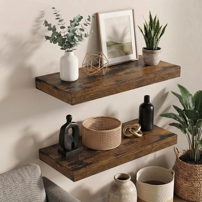 Dreamland Floating Shelves for Wall, 2 Pack Rustic Wooden Wall Shelves - Image 6