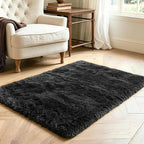 2x3 Black Fluffy Soft Area Rug Non-Slip - Image 3