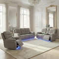 Power Recliner Sofa Set with LED, Air Leather Living Room Furniture Set by PonlivingFurniture
