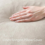 MIULEE Linen Fringe Decorative Throw Pillow Covers Natural Beige 18x18 | Set of - Image 2