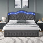 Keyluv Queen Bed Frame with LED Lights and 2 Storage Drawers, Velvet - Image 3