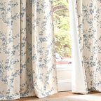 Blackout Vintage Floral Linen Curtains Blue on Beige 50×63 2 Panels | Elisa - Image 8