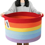 90L Large Blanket Basket, 21.7"L x 21.7"W x 13.8"H Rope Woven Baskets by HZFTJOY