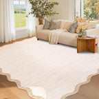 GarveeHome Scalloped Washable Rug 4x6 Beige Living Room Area Rug Non Slip | by GarveeHome
