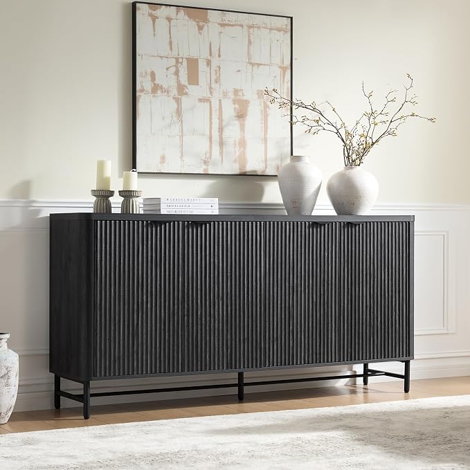 Fatmok 65" Buffet Cabinet with Storage, Fluted Credenza Sideboard with 4 Doors - Image 3