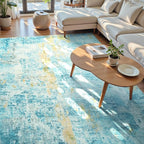 Ompaa Living Room Rug 8x10 Teal Blue Area Rugs Machine Washable Abstract Boho - Image 3