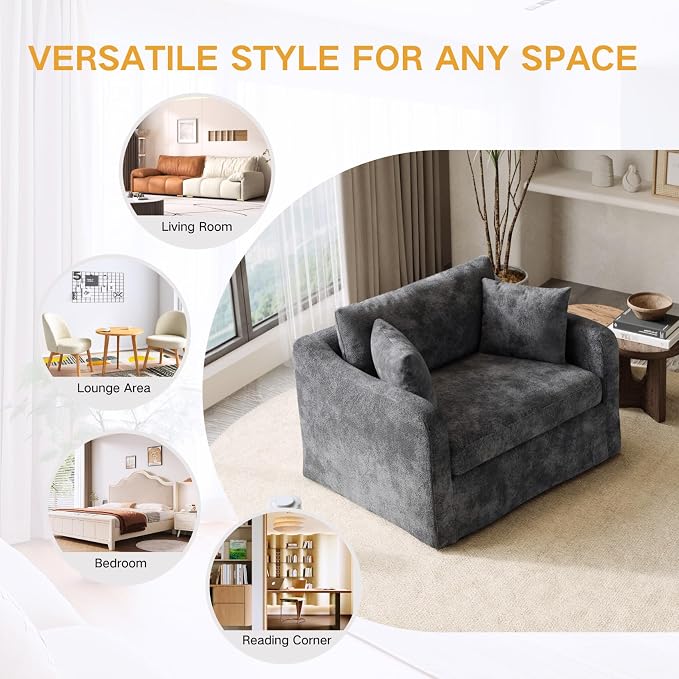 Oversized Armchair, 43.9" W Chenille Single Sofa Modern Upholstered Deep Seat - Image 7