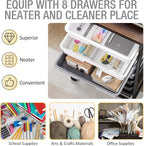 Rolling Storage Cart with 8 Drawers, Utility Cart on Wheels with Wooden Tabletop - Image 4