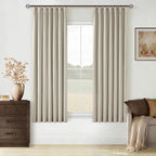 Oatmeal Beige 100% Blackout Pinch Pleated Linen 63 Inch Curtains by Twodrapes