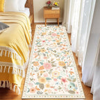 Floral Washable 2x6 Area Rugs Runner Entryway Hallway Beige/White/Orange | - Image 2