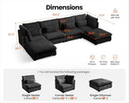 154" Oversized Corduroy Couch Modular Sectional Sofa, Washable Cloud Couch - Image 2