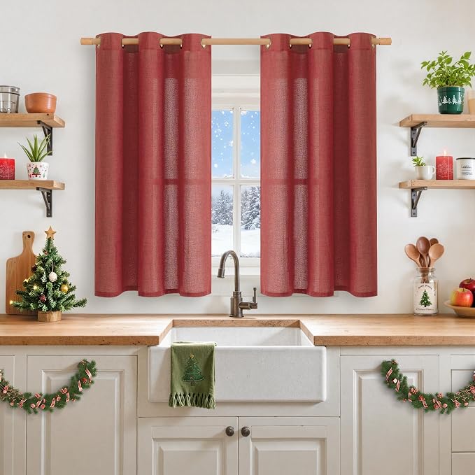 YoungsTex Burgundy Red Linen Curtains 54 Inch Length - Image 2