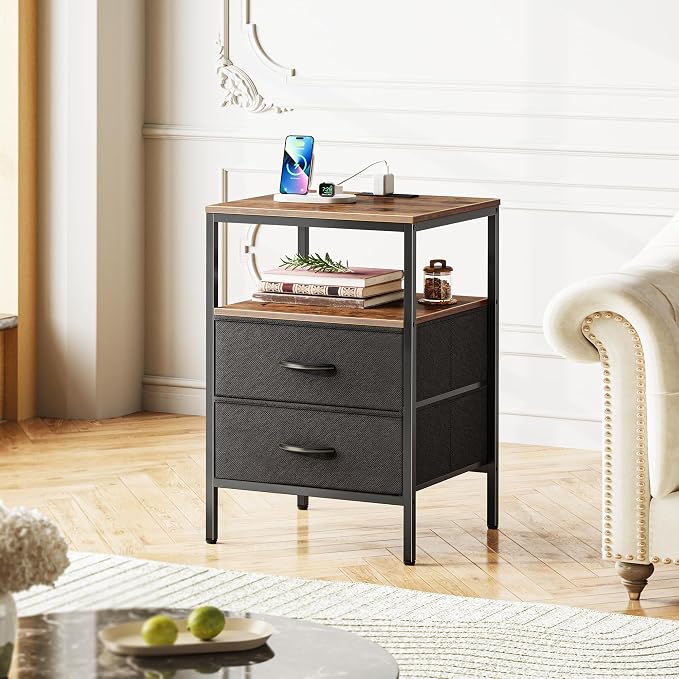 Huuger Night Stand with Charger Station, 27.7 Inch Tall Nightstand, Bed Side - Image 8