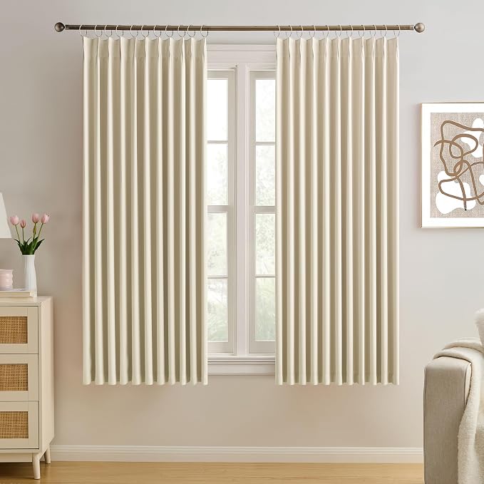 Cream Beige Room Darkening Privacy Curtains 72 x 63 Inches Long, 72 Inch Wide by KEQIAOSUOCAI