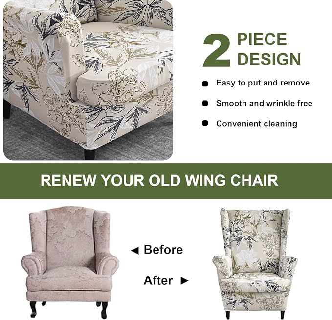 HAOYONG Wing Chair Slipcovers Printed Wingback Chair Covers 2 Pieces Wingback - Image 7