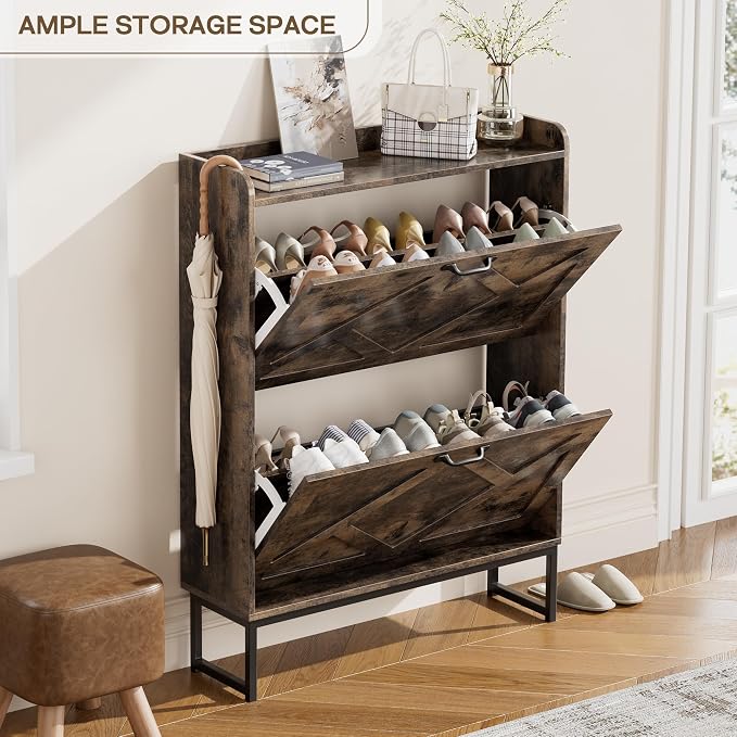 Nicetree Shoe Cabinet with 2 Flip Drawers, Freestanding Shoe Storage Cabinet - Image 7