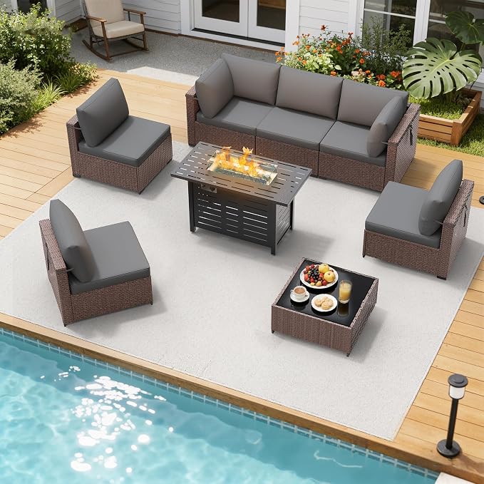 LOUVIXA 8 Piece Outdoor Patio Furniture Set, Outdoor Sectional Sofa - Image 3