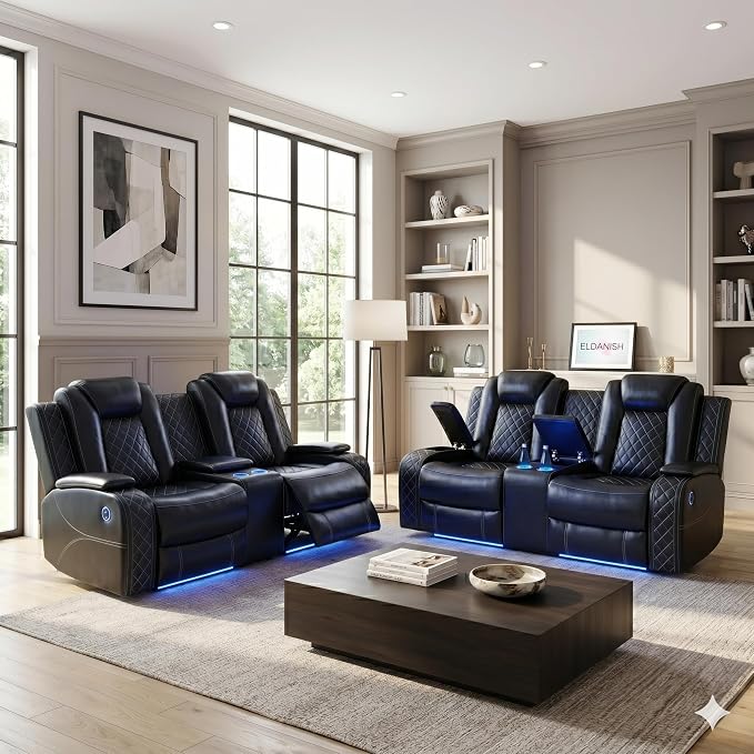 2 Piece Power Recliner Sofa Set -2 Loveseats, Electric Reclining Living Room by ELDANISPOWERRECLINERSOFA