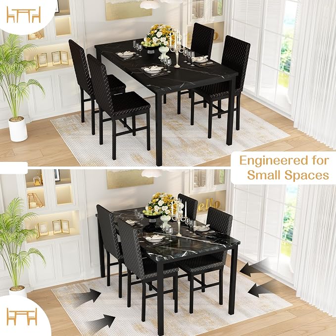 Recaceik Dining Table Set for 4, Modern 5 Piece Dining Table Set Faux Marble - Image 8