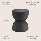 JONATHAN Y Greta Hourglass 18" Black Frosted Outdoor Side Table and Stool - Image 3