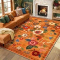 RELEANY Floral Washable 8x10 Area Rugs BurntOrange | Flower Carpet Print Boho by RELEANY