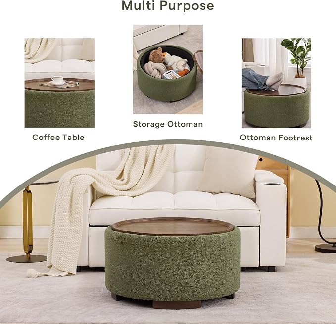 29.5 Inch Round Storage Ottoman Coffee Table, Modern Circle Coffee Table - Image 7