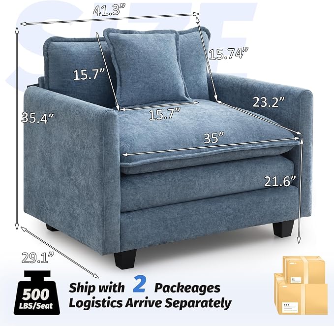 WUTUTUEE 41'' Modern Chenille Oversized Chair, Upholstered Accent Living Room - Image 2