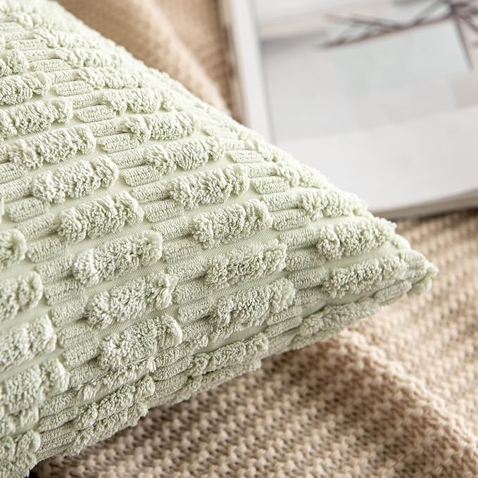 MIULEE Corduroy Decorative Throw Pillow Covers 20x20 Light Green Pack of 2 | - Image 3