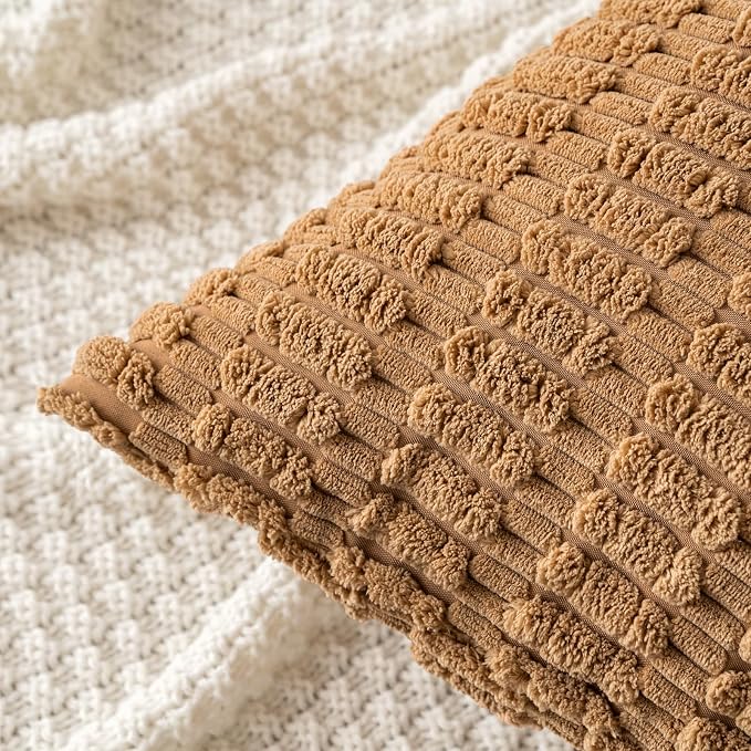 MIULEE Euro Sham Corduroy Decorative Throw Pillow Covers 24x24 Brown | Pack of - Image 5