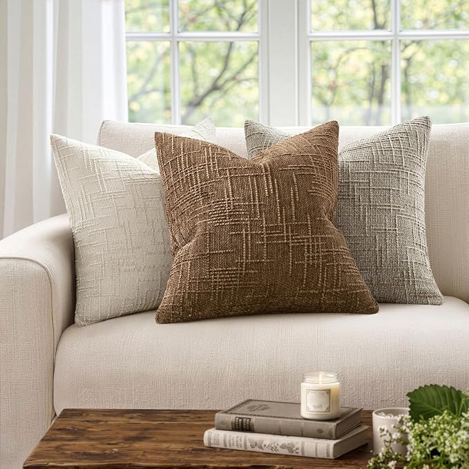 MIULEE Chenille Textured Fall Throw Pillow Covers Toffee 20x20 Set of 2 | - Image 5