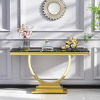 Henf 47" Marble Console Table Modern Black Faux Marble Entryway Table - Image 3