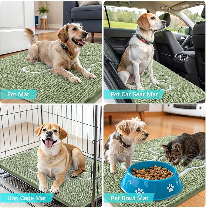 OLANLY Dog Door Mat for Muddy Paws 70x46, Paw Print Design Chenille Mud Mat | - Image 7