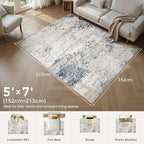 DMOYEST Area Rug Living Room Rugs 5x7 Washable Abstract Beige Blue Carpet | - Image 2