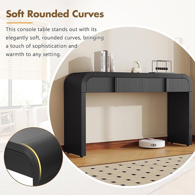 55'' Wood Console Table Sofa Table Entryway Table, Unique Modern Rounded - Image 4
