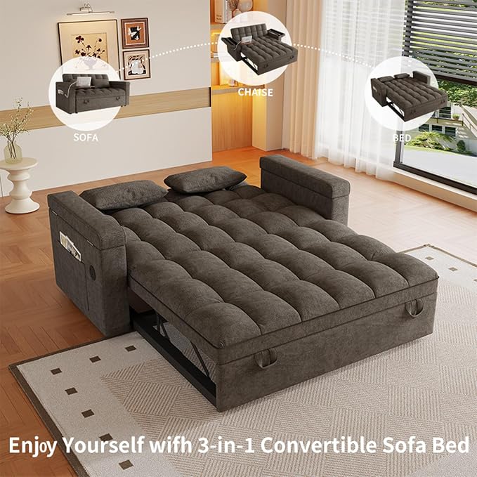 3 in 1 Convertible Sleeper Sofa, 65in Sleeper Couch - Image 9