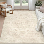 4x6 Area Rugs Living Room: Bedroom Washable Carpet Beige/Brown | Large Vintage by Luxturiy