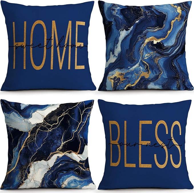 OBSEDE Blue Marble with Faith Quotes Decorative Throw Pillow Covers 18 × 18 in by OBSEDE