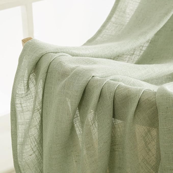 MIULEE Sage Green Linen Curtains 52x102 Inch Length 2 Panels - Image 6