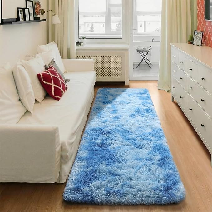 Runner Rugs for Boys Bedroom Living Room, Fluffy Tie-Dyed Blue 2x6 Area Rug | - Image 5