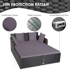 COSTWAY Outdoor Patio Rattan Daybed, Sponge Cushioned Loveseat Sofa - Image 9